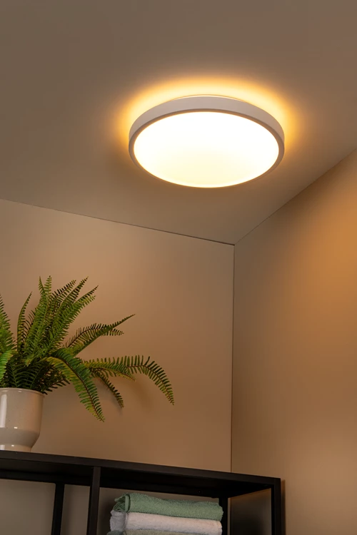 Lucide DASHER - Lámpara de techo Baño - Ø 41 cm - LED - 1x24W 2700K - IP44 - Sensor movimiento - Blanco - ambiente 1